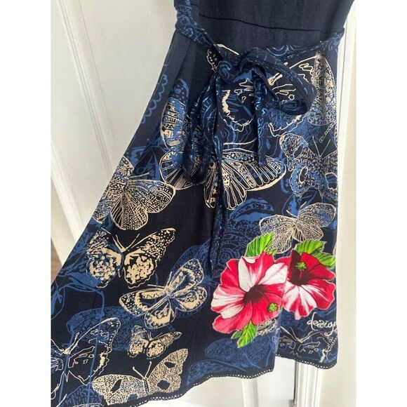 Desigual Y2K Blue Butterfly Floral Dress Women's Small Fairycore - Picture 4 of 9